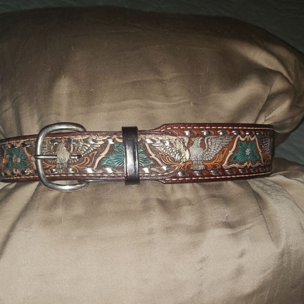 Western Leather Belt with Eagle Design